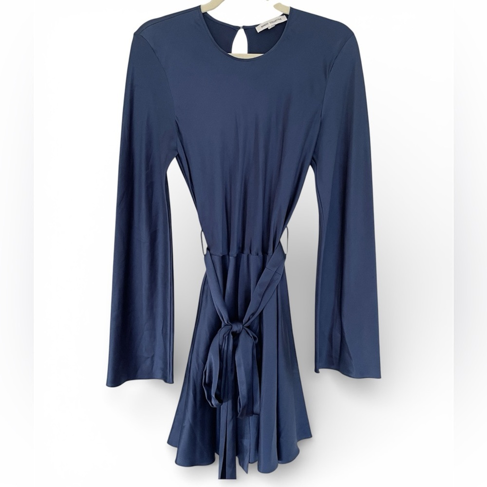 Bardo Collective Fiore Dress Silk Satin Navy Blue Skater Preppy Nautical Mini S